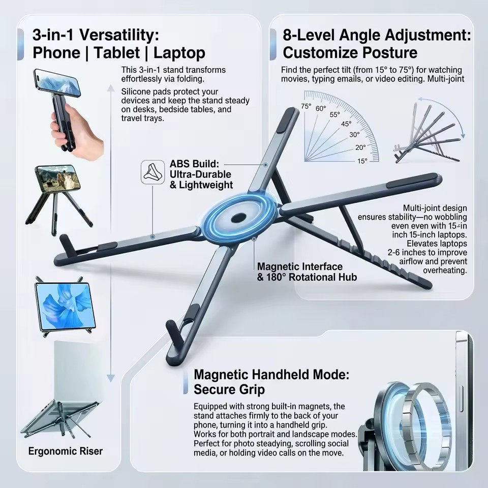 Laptop Tablet Accessories - حامل هاتف مغناطيسي محمول وعصا سيلفي