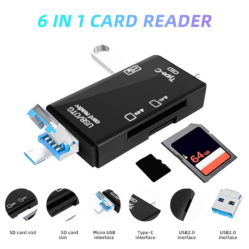 USB نوع C قارئ بطاقات 6 في 1 O - مراجعة Tablet Reading Accessories وسعره